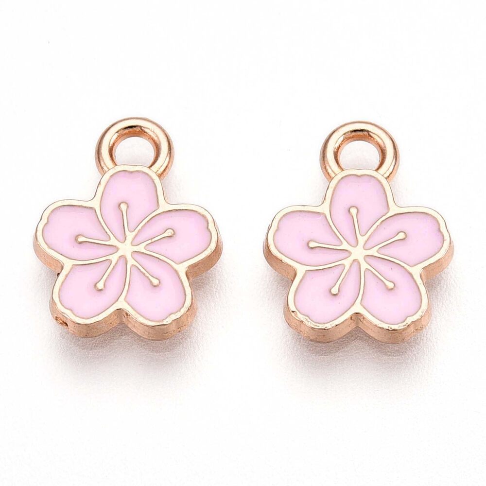 1696 100 pcs Pink Cherry Blossom Enamel Charms Spring Flower Charms for DIY